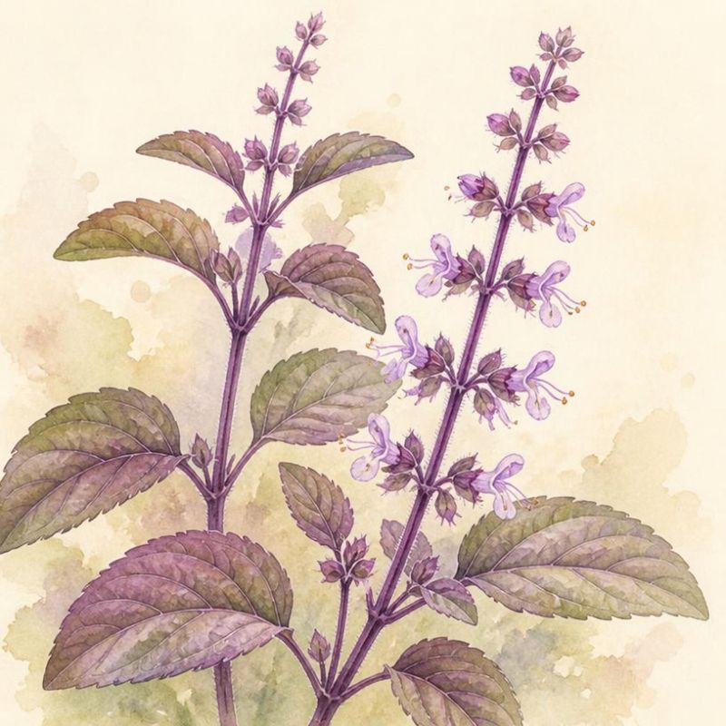 クリシュナ種のイラスト。紫色の葉・茎・花